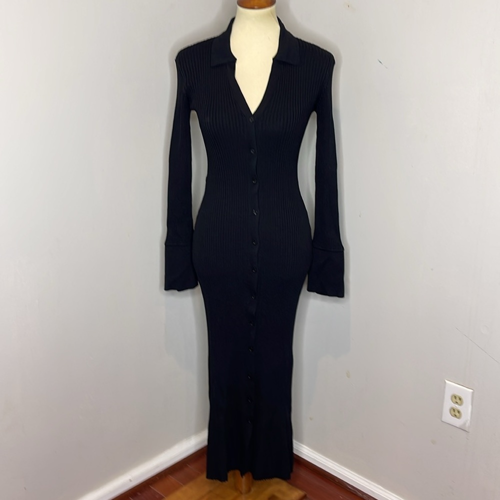 NWT‎ Misha Skylar Black Collared Knit Midi Dress